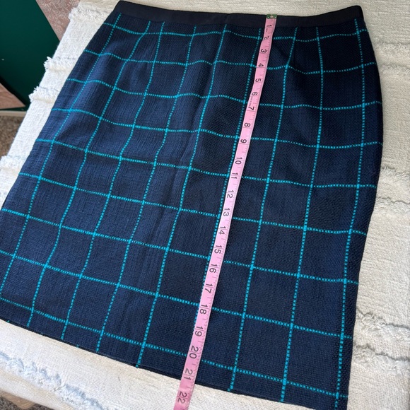 Banana Republic Navy & Teal Cotton Tweed Checked Plaid Pencil Skirt Size 10 - Picture 4 of 8